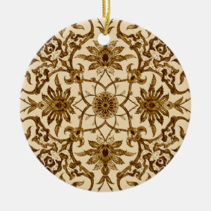 Art Nouveau Chinese Tile - Brown and Beige Ceramic Ornament