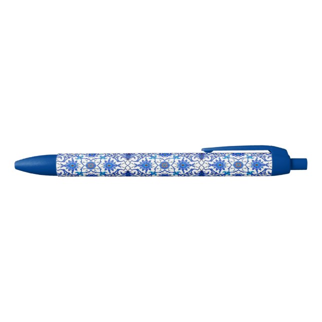 Art Nouveau Chinese Tile - Cobalt Blue & White Black Ink Pen (Top)