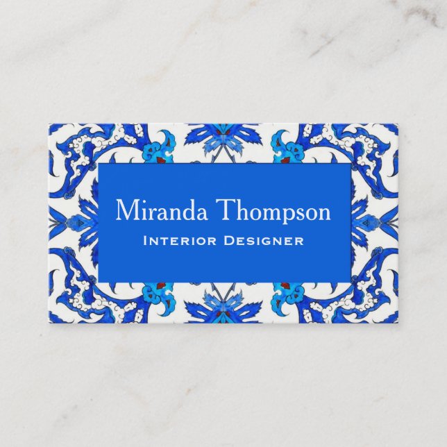Art Nouveau Chinese Tile - Cobalt Blue & White Business Card (Front)