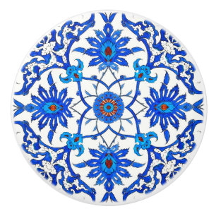 Art Nouveau Chinese Tile - Cobalt Blue & White Ceramic Knob