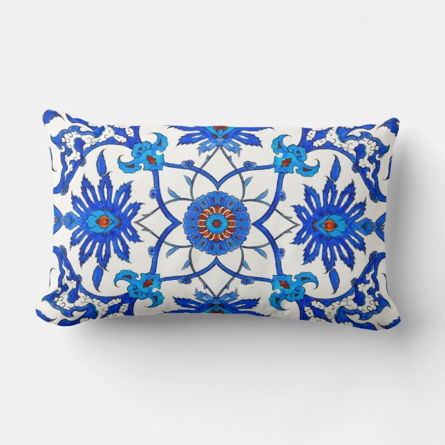 Art Nouveau Chinese Tile - Cobalt Blue & White Lumbar Pillow (Front)