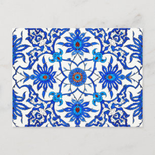 Art Nouveau Chinese Tile - Cobalt Blue & White Postcard