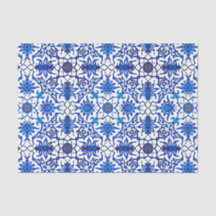 Art Nouveau Chinese Tile - Cobalt Blue & White Tissue Paper