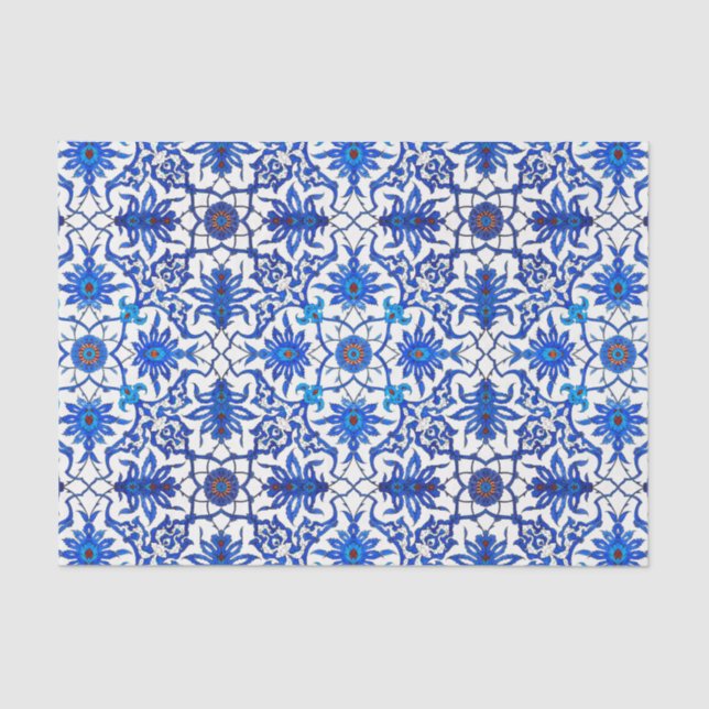 Art Nouveau Chinese Tile - Cobalt Blue & White Tissue Paper (Front)