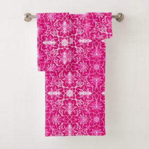 Art Nouveau Chinese Tile, Fuchsia Pink Bath Towel Set