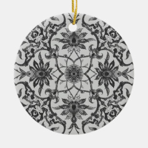 Art Nouveau Chinese Tile -  Silver Grey Ceramic Ornament
