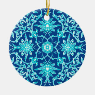 Art Nouveau Chinese Tile - Turquoise and Blue Ceramic Ornament