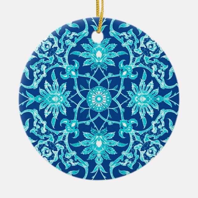 Art Nouveau Chinese Tile - Turquoise and Blue Ceramic Ornament (Front)