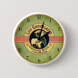 Art nouveau chocolate advertisemant clock 2 inch round button