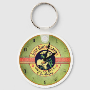 Art nouveau chocolate advertisement clock keychain
