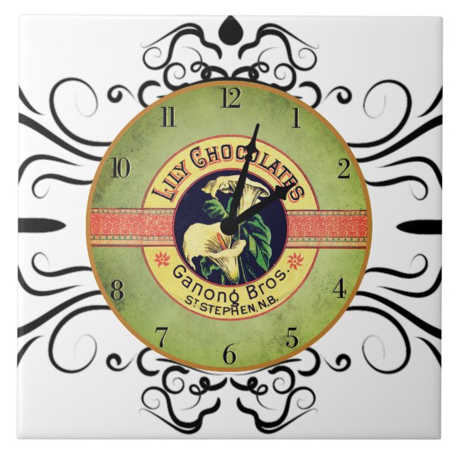 Art nouveau chocolate clock ceramic tile (Front)