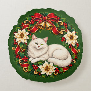 Art Nouveau Christmas Wreath with While Persian Round Pillow