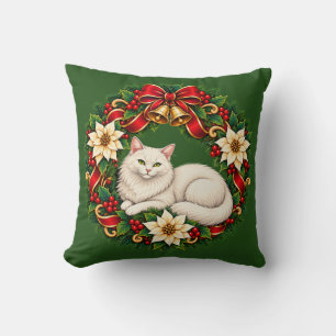 Art Nouveau Christmas Wreath with While Persian Throw Pillow