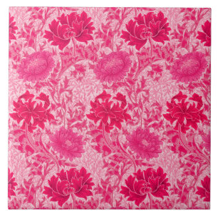 Art Nouveau Chrysanthemums, Fuchsia Pink  Tile