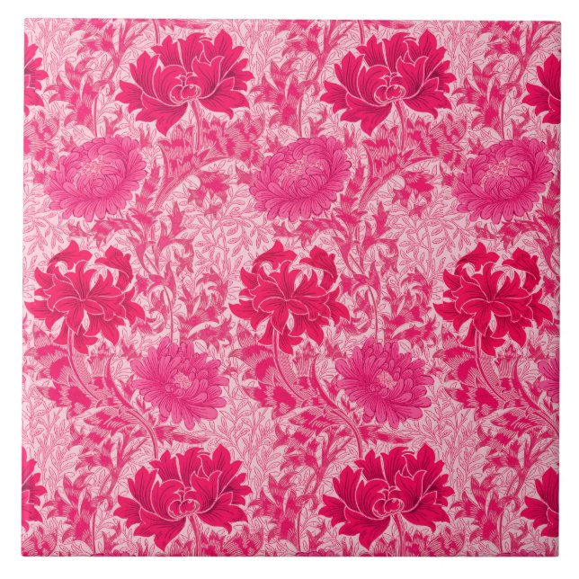 Art Nouveau Chrysanthemums, Fuchsia Pink  Tile (Front)
