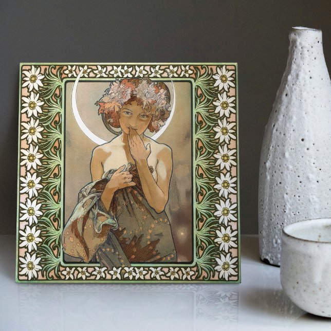 Art Nouveau Clair de Lune Mucha Edelweiss Flowers Tile (Creator Uploaded)