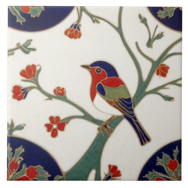 Art Nouveau Colourful Bird Art Deco Tile (Front)