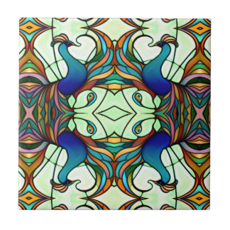 Art Nouveau Colourful Peacock Stained Glass Style Tile