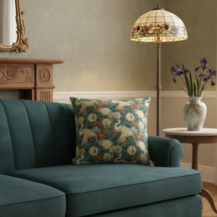 Art Nouveau Cranes Green Throw Pillow