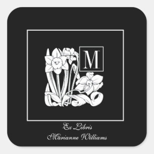 Art Nouveau Daffodil Monogram Bookplate Sticker