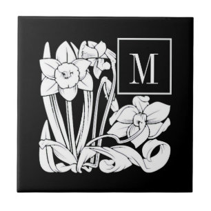 Art Nouveau Daffodil Monogram Ceramic Tile