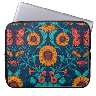Art Nouveau daisies in blue and yellow Laptop Sleeve