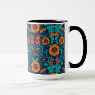 Art Nouveau daisies in blue and yellow Mug