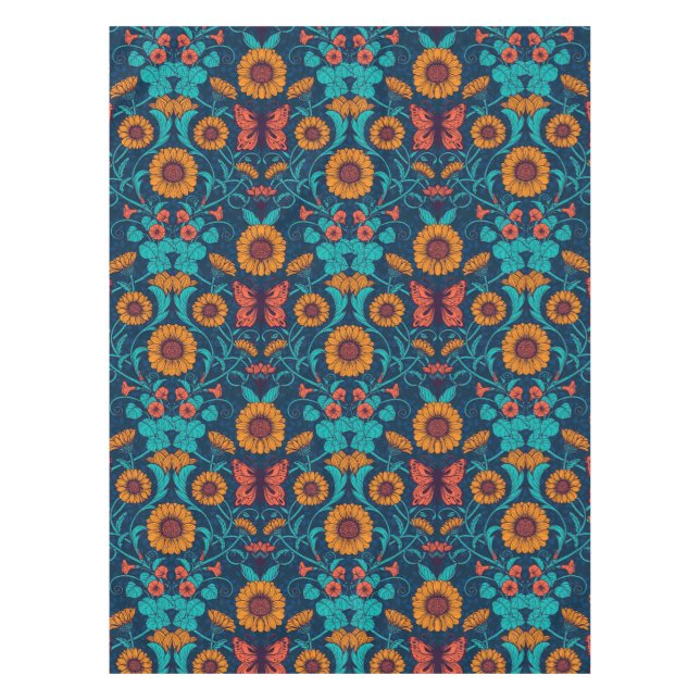 Art Nouveau daisies in blue and yellow Tablecloth (Front)