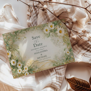 Art Nouveau Daisies Ivory Green Wedding Save The D Date