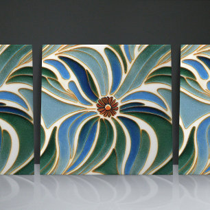 Art Nouveau Daisies Seamless cobalt blue florals Tile