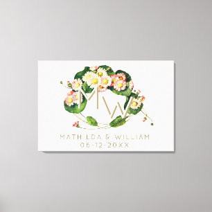 Art Nouveau Daisies Wreath Monogram to Personalize Canvas Print