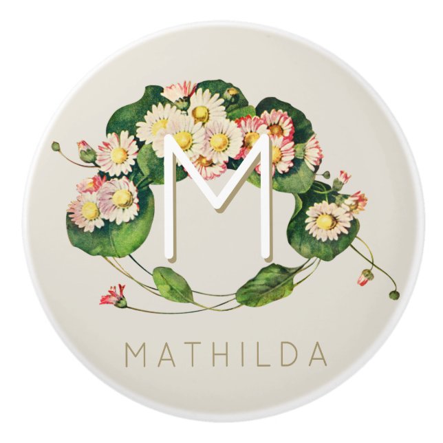 Art Nouveau Daisies Wreath Monogram to Personalize Ceramic Knob (Front)