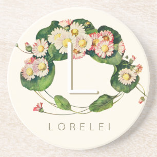 Art Nouveau Daisies Wreath Monogram to Personalize Coaster