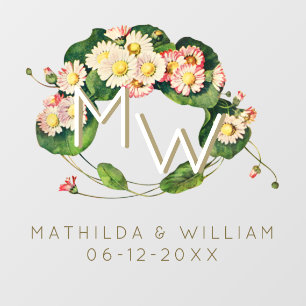 Art Nouveau Daisies Wreath Monogram to Personalize Window Cling