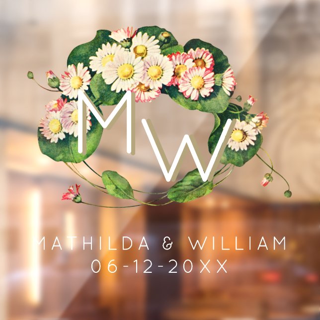 Art Nouveau Daisies Wreath Monogram to Personalize Window Cling (Sheet 2)