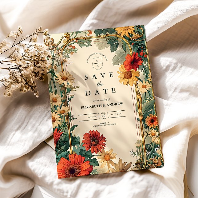 Art Nouveau Daisy Frame Wedding Save The Date (Creator Uploaded)