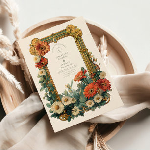 Art Nouveau Daisy Gerbera Floral Frame Wedding Invitation
