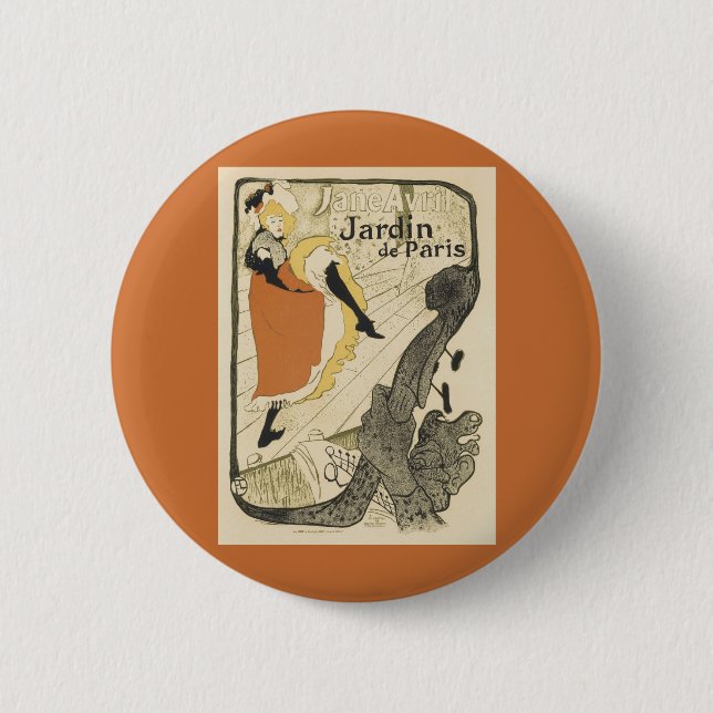Art Nouveau Dancer Jane Avril by Toulouse Lautrec 2 Inch Round Button (Front)