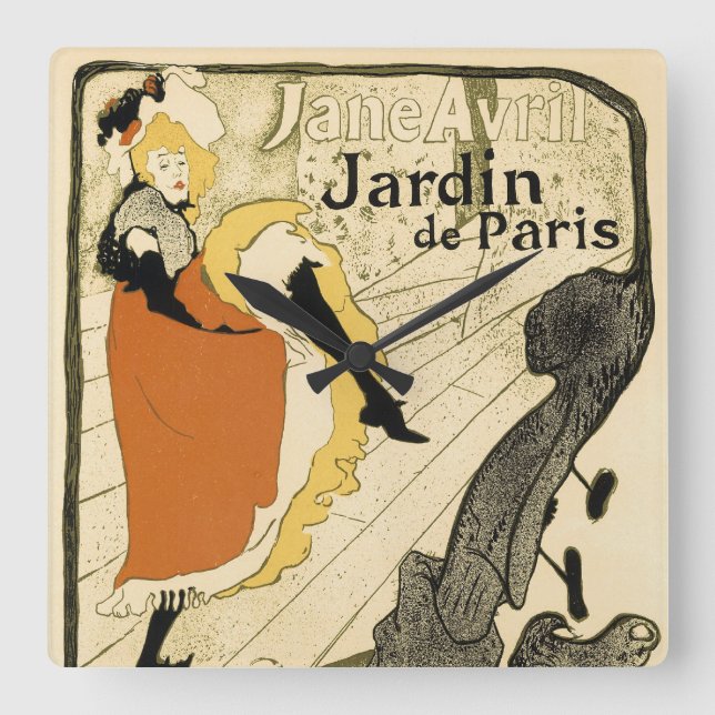 Art Nouveau Dancer Jane Avril by Toulouse Lautrec Square Wall Clock (Front)
