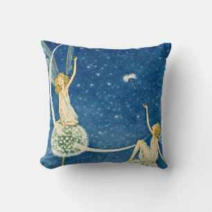 Art Nouveau Dandelion Fairy Illustration Throw Pillow