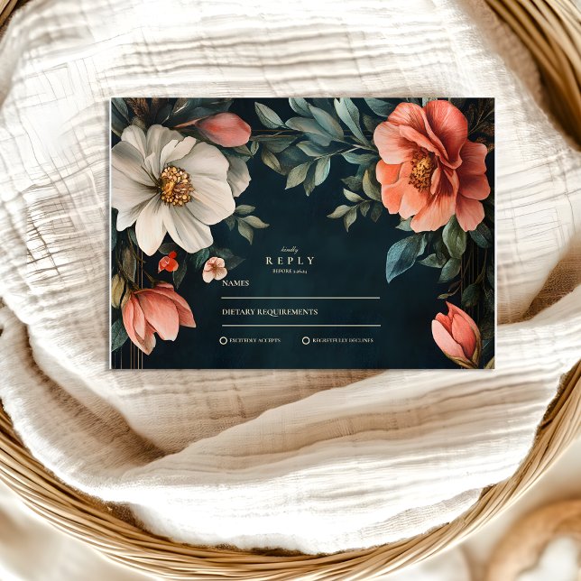 Art Nouveau Dark Florals RSVP Card (Creator Uploaded)