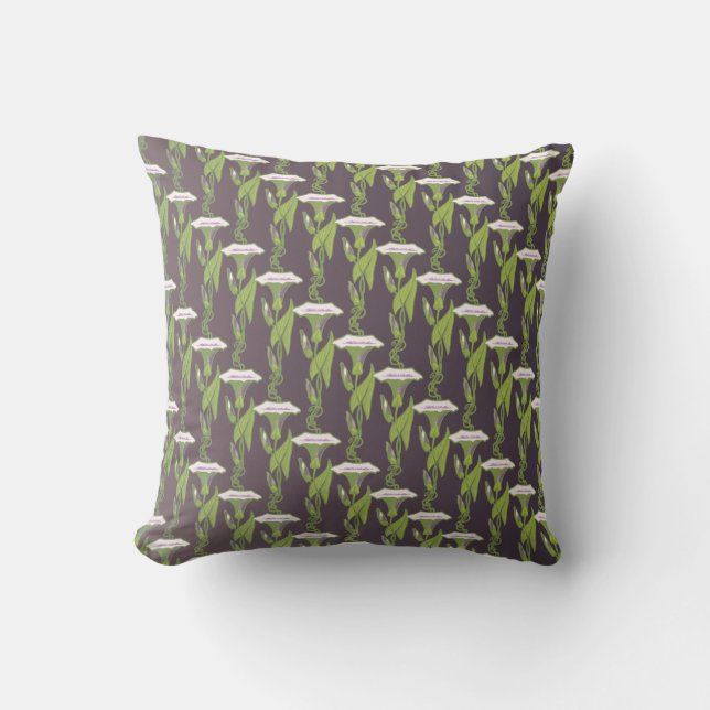 Art Nouveau dark Ipomoea floral wallpaper art Throw Pillow (Front)