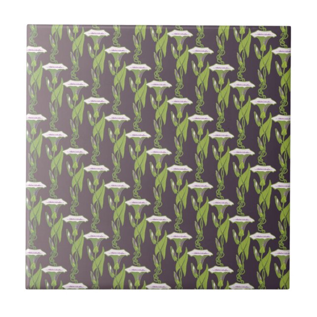 Art Nouveau dark Ipomoea floral wallpaper art Tile (Front)