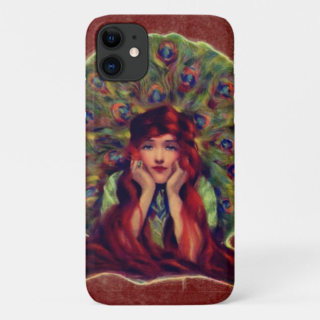 Art nouveau deco elegant woman peacock feathers  Case-Mate iPhone case (Back)