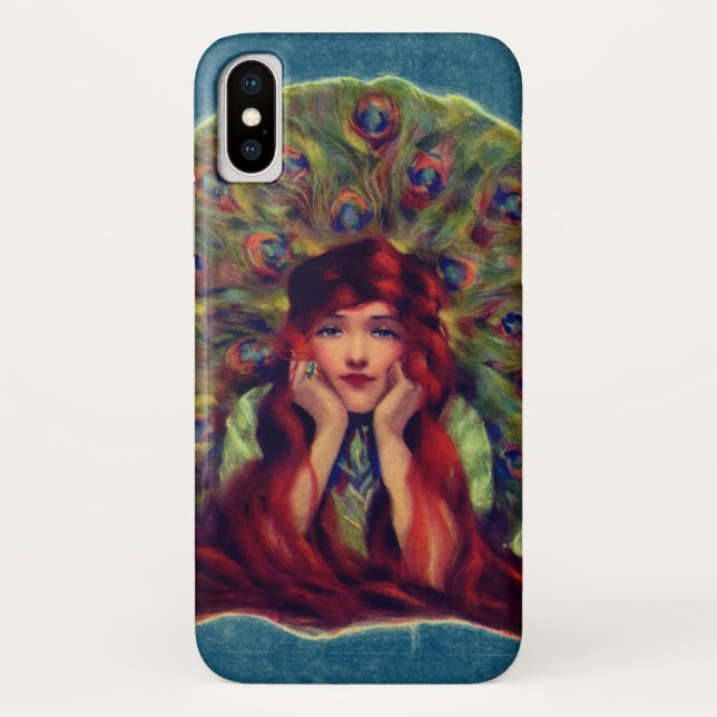 Art nouveau deco elegant woman peacock feathers  Case-Mate iPhone case (Back)
