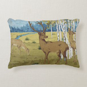 Art Nouveau Deer Forest Maurice Verneuil Art Accent Pillow