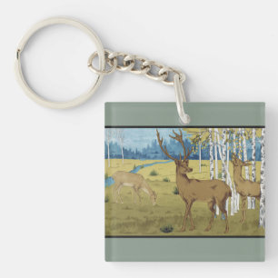Art Nouveau Deer Forest Maurice Verneuil Art Keychain
