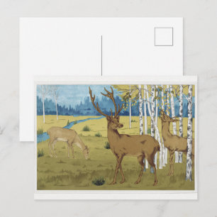 Art Nouveau Deer Forest Maurice Verneuil Art Postcard
