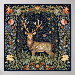 Art nouveau deer in the garden poster
