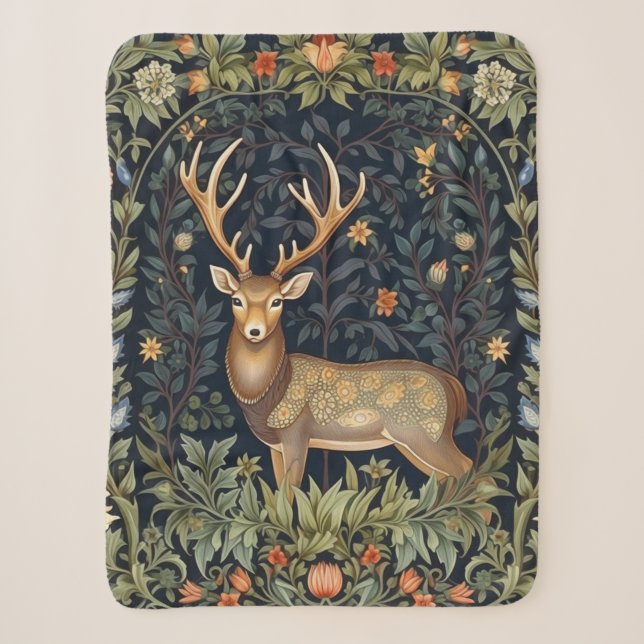Art nouveau deer in the garden sherpa blanket (Front)